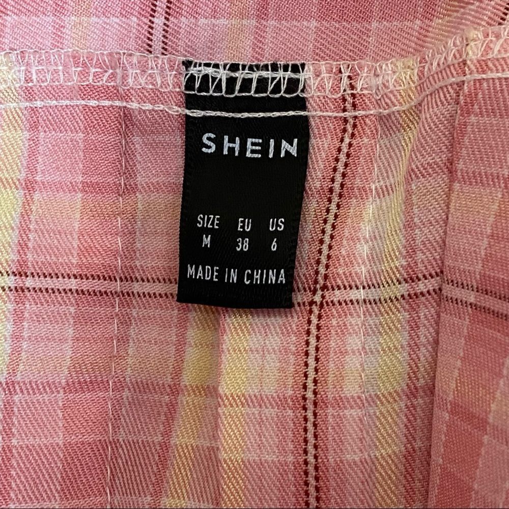 SHEIN Pleated Mini Skirt Plaid Pink Yellow Party Going Out Club - Picture 4 of 10